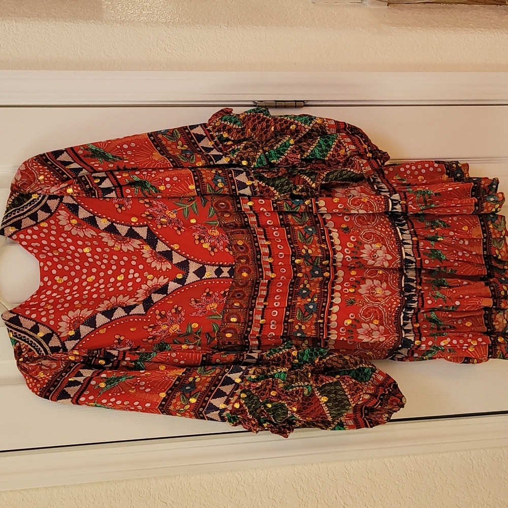 NWT Farm Rio Tropical Shine Dress In Red - Picture 9 of 16